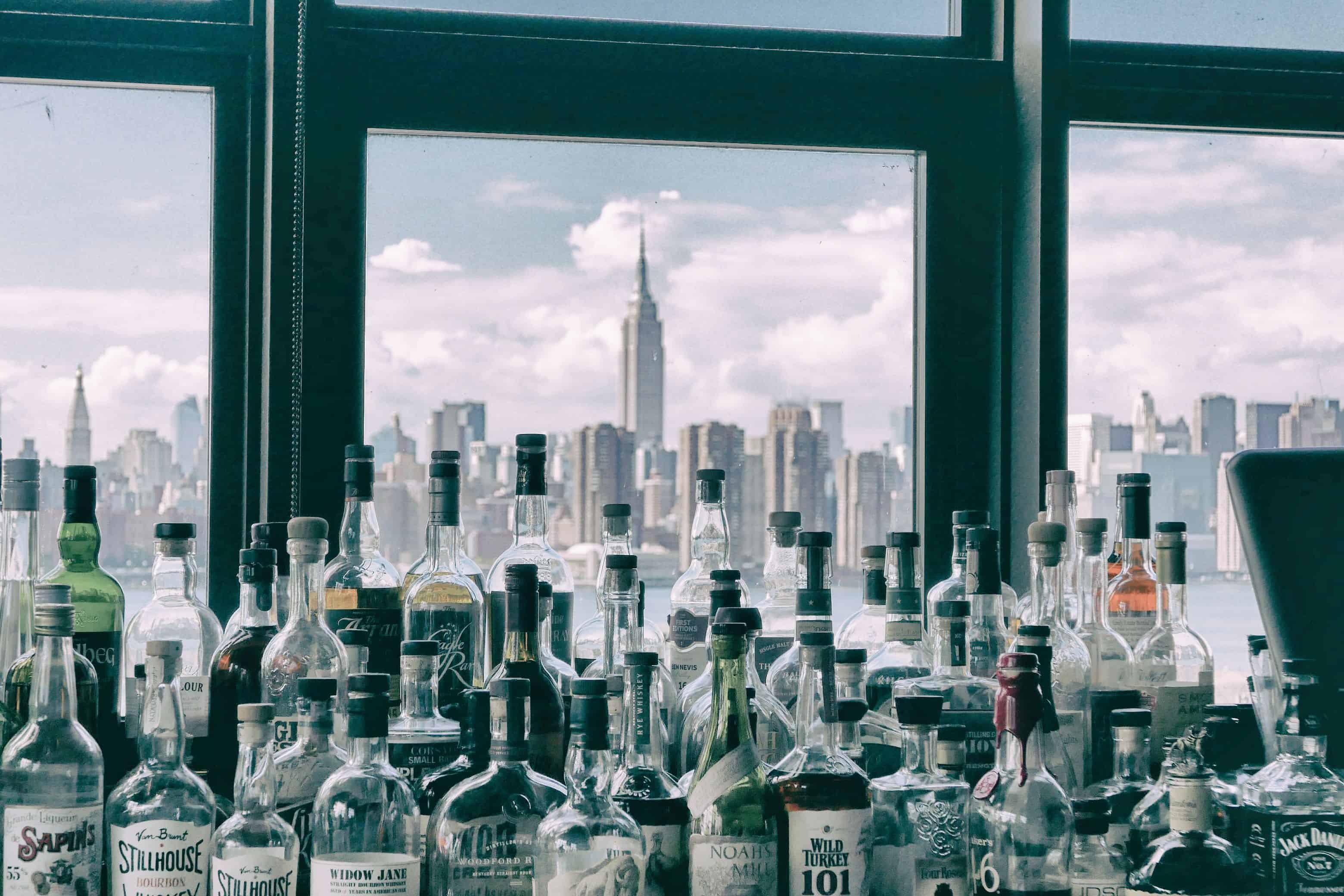 View of the NYC Skyline and the Empire State Building from a rooftop Bar