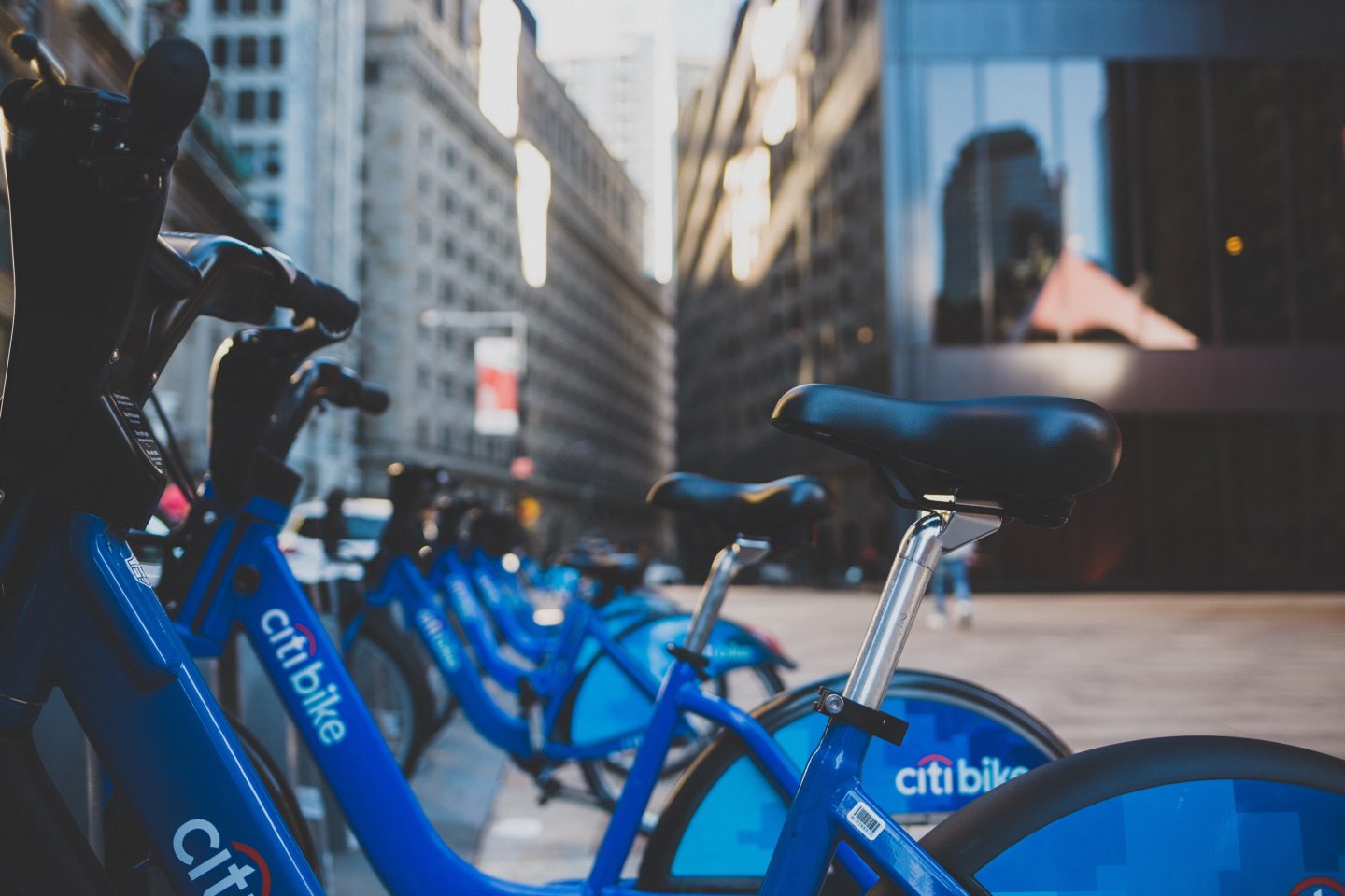 Citi bikes on the rack - a great way to enjoy a free activity in NYC