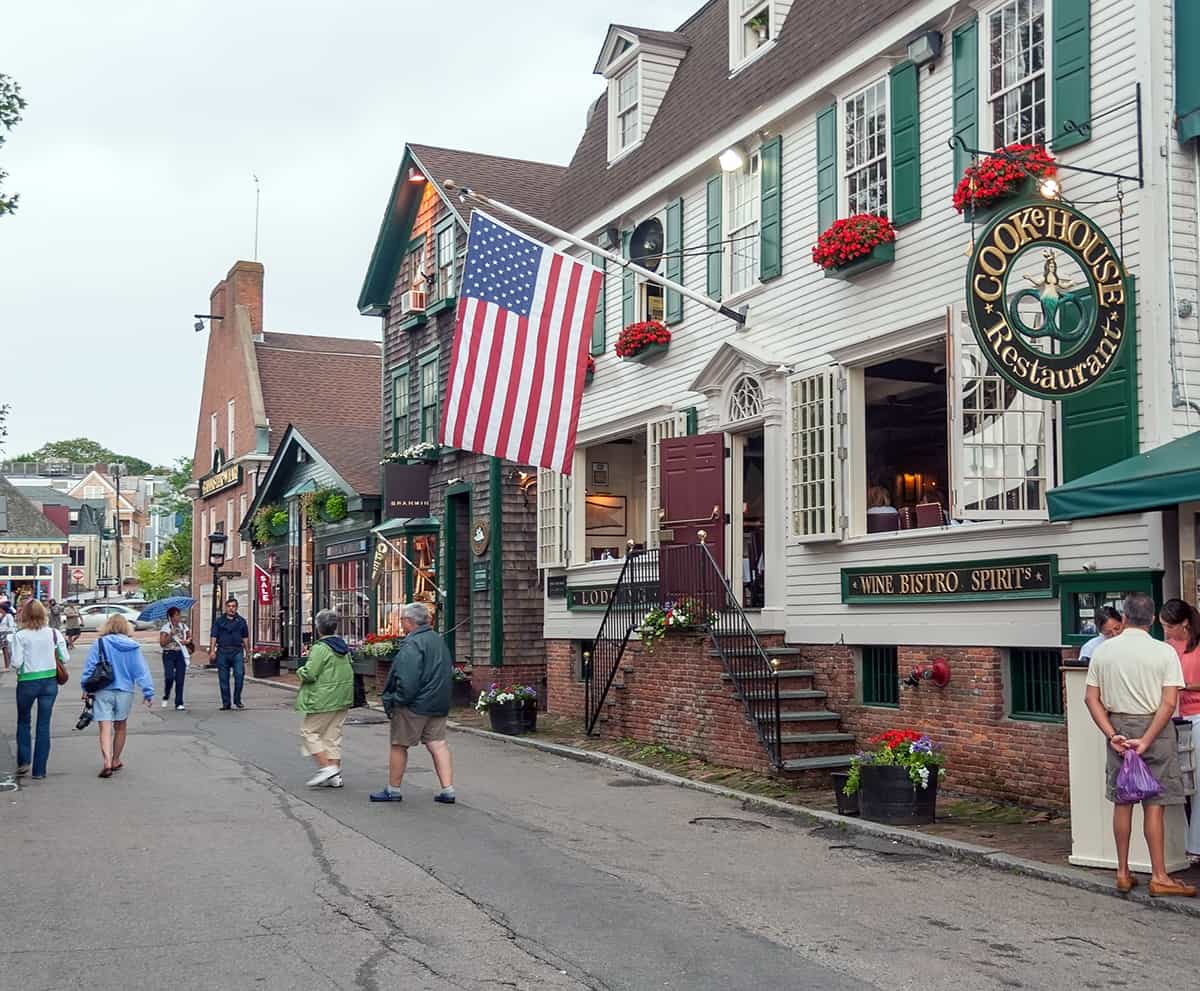 Tourists walking along the streets of Newport, Rhode Island