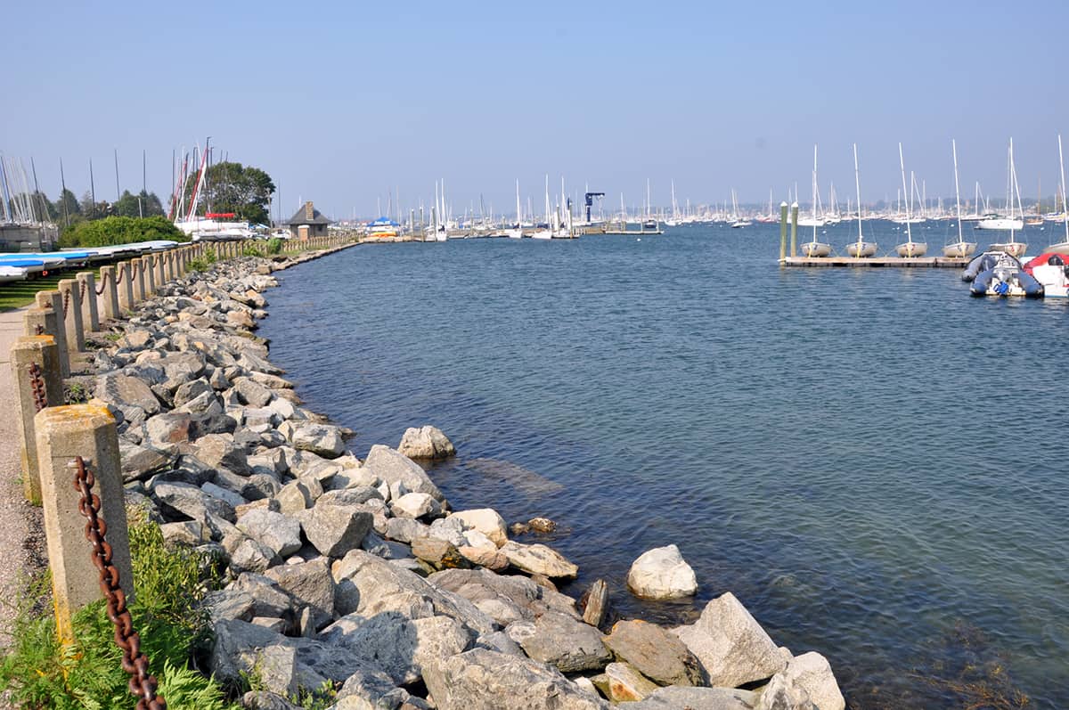 View of sailboats in the Newport Harbor