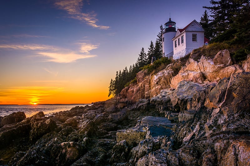 Bass Harbor Lighthouse at sunset Acadia National Park