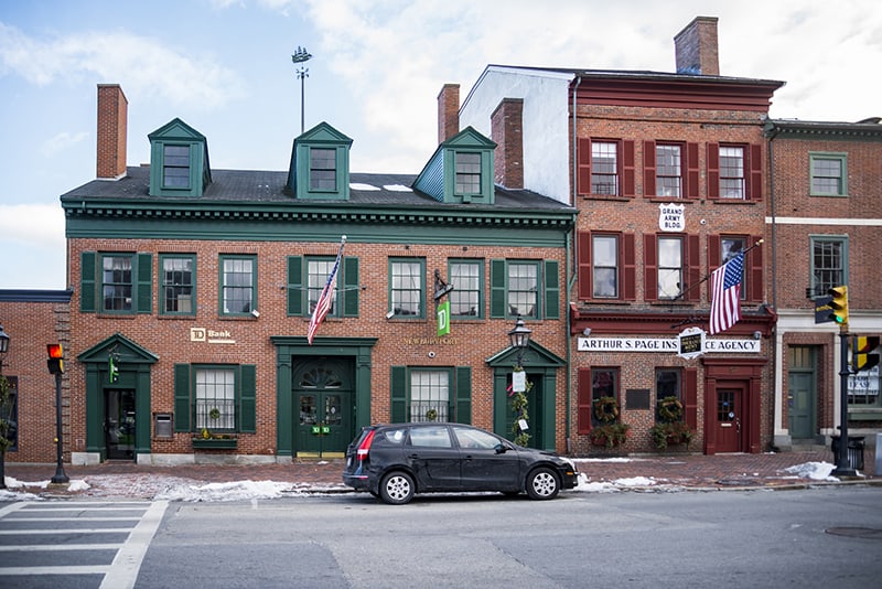 Brick buildings on a street in Newburyport Massachusetts
