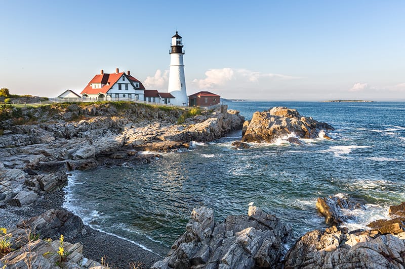Beautiful and rocky coast with Portland Head Lighthouse