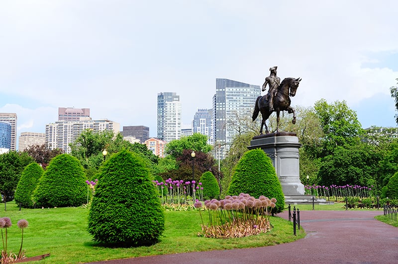 Statue in the Boston Public Garden on a nice day