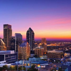 Rooftop View of San Diego Skyline at Sunset