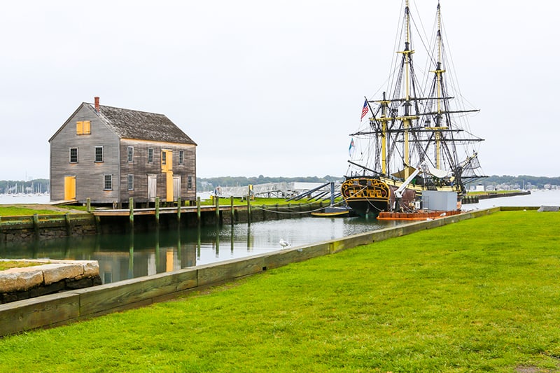 Historic ship named Friendship of Salem anchored at Salem Maritime National Historic Site
