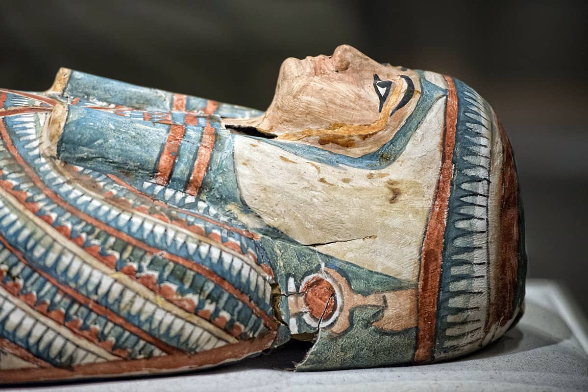 egyptian wood painted ancient sarcophagus