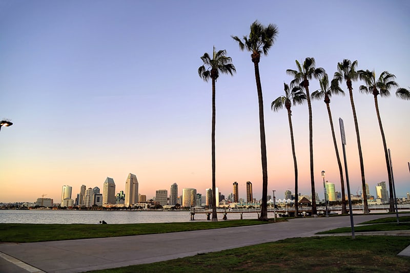 The San Diego, California skyline from Coronado Island.