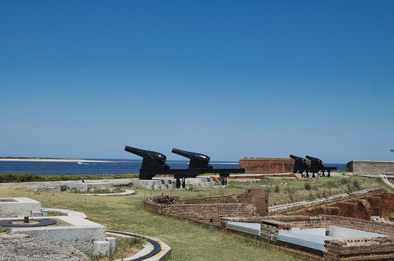 View of cannons in Fort Clinch which is a 19th-century masonry coastal fortification, built as part of the Third System of seacoast defense conceived by the United State in Amelia island in Florida, USA