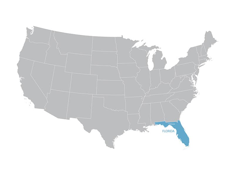 Florida in the southeast portion of the United States.