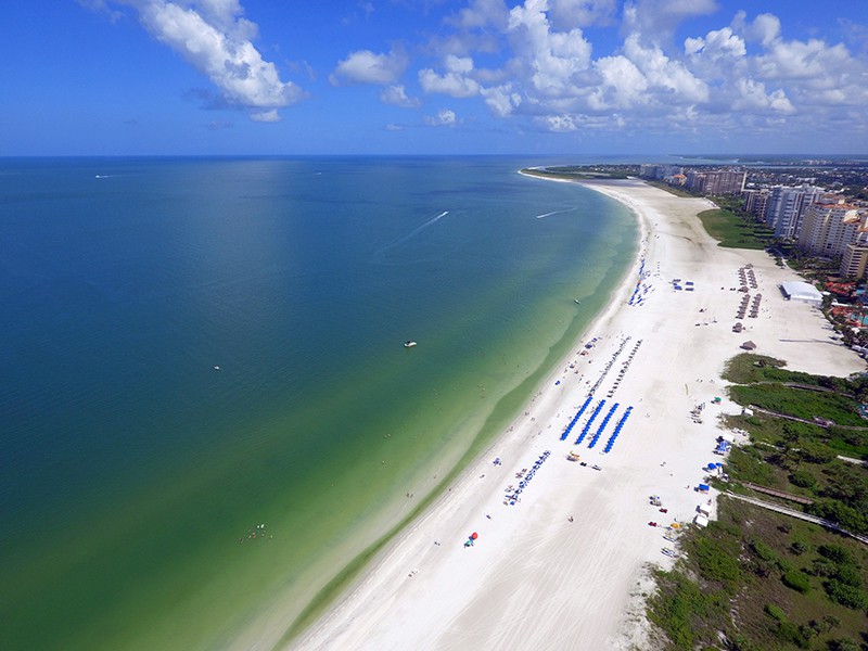 Aerial view of Marco Island - green water and beautiful white sand shoreline - an amazing place for snorkeling