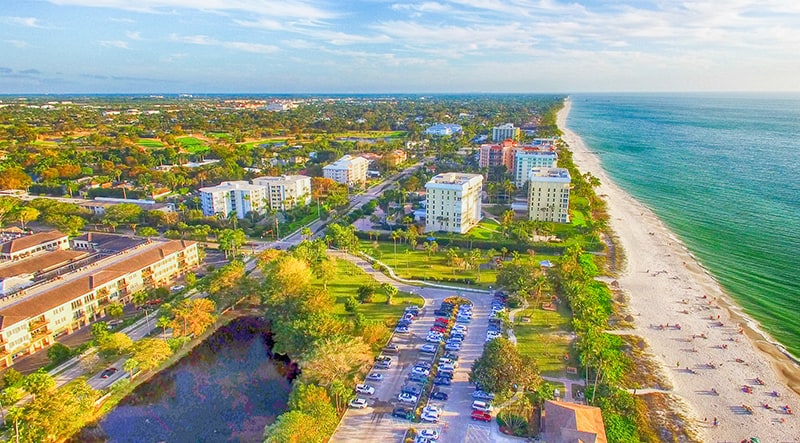 Naples, Florida. Delnor Wiggins park, aerial view - a popular place to snorkel.