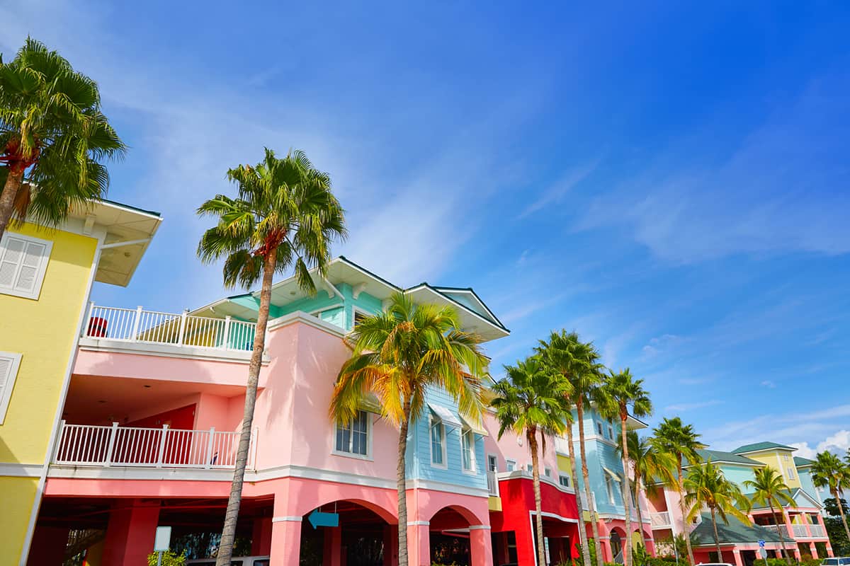 Florida Fort Myers colorful buildings and palm trees