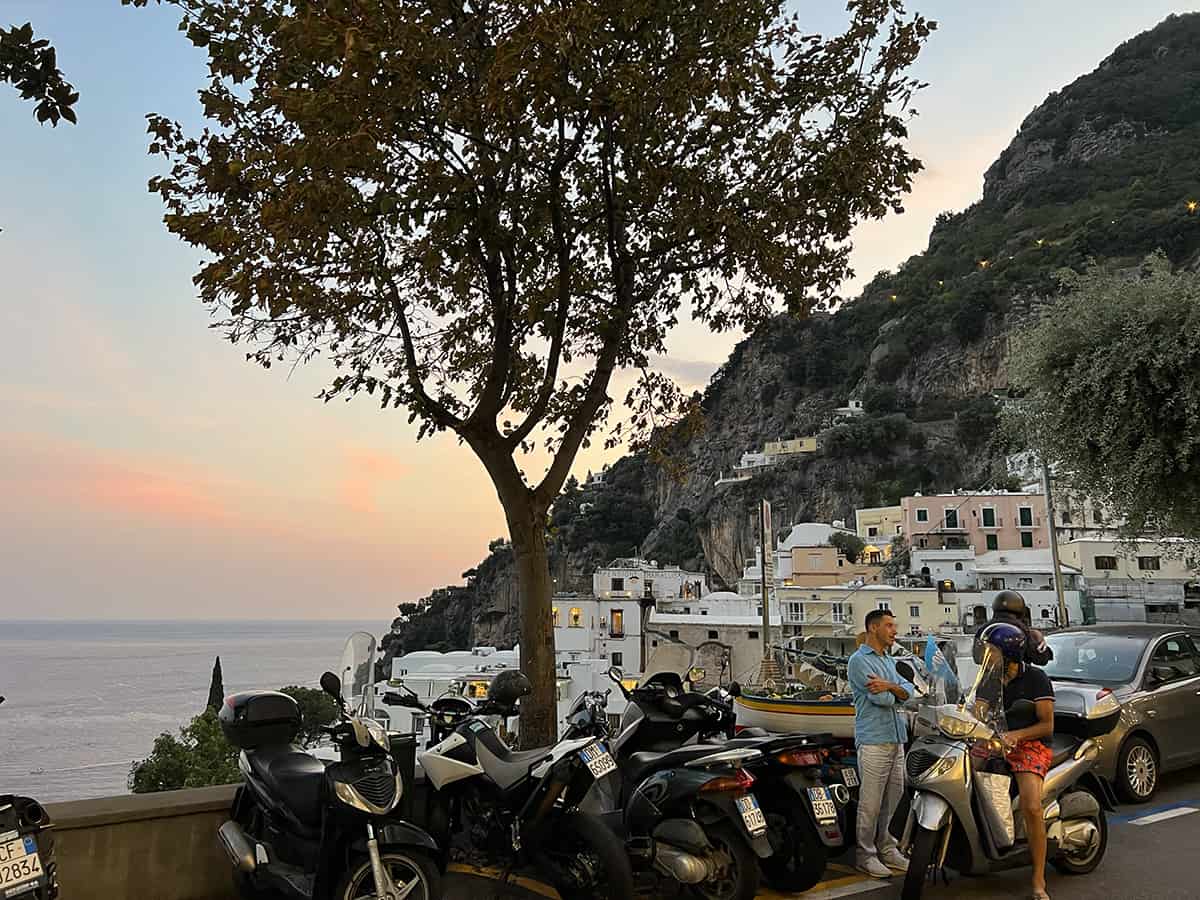 View from Mediteranean Restaurants I went to in Positano at sunset