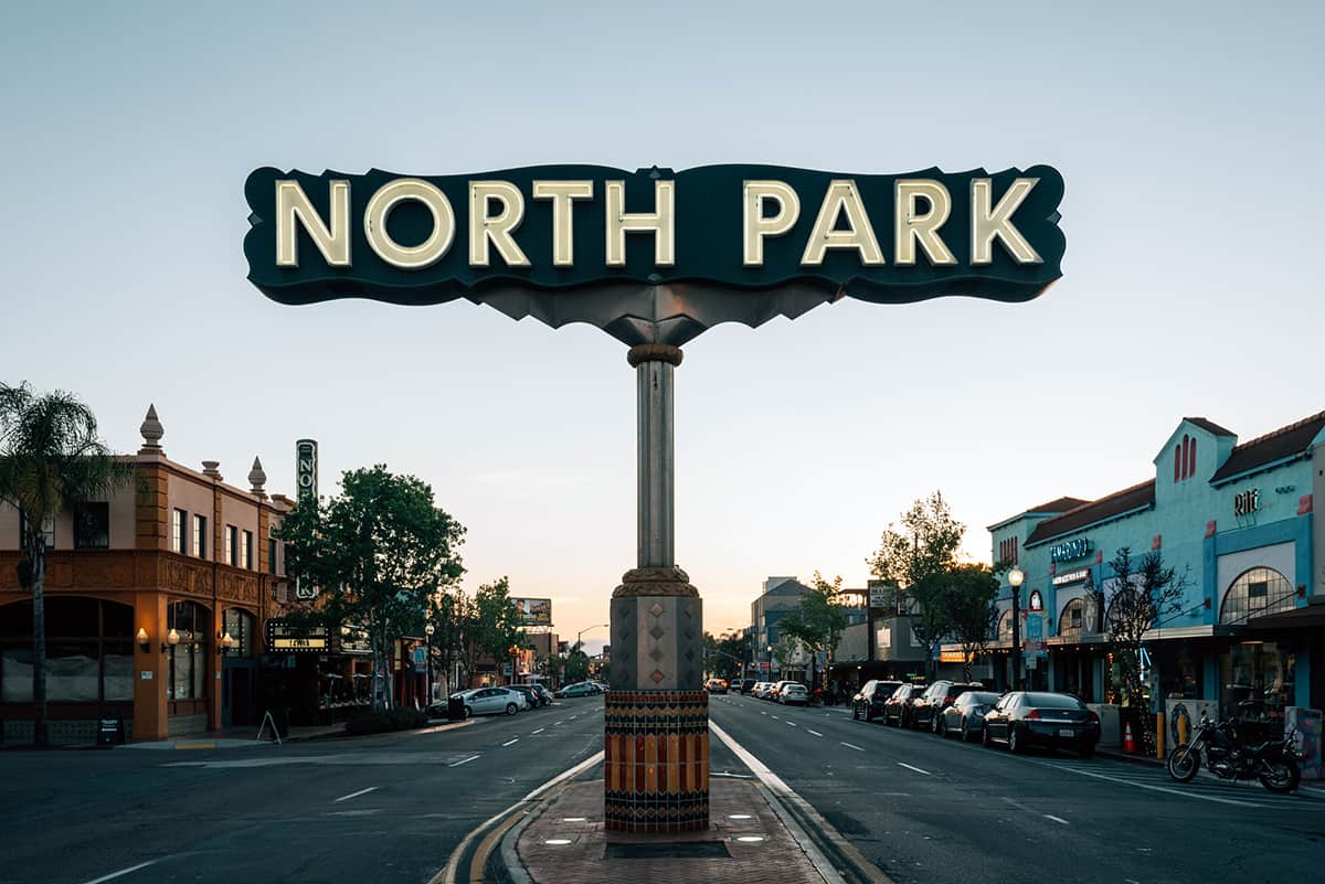 North Park sign at sunset, in San Diego, California